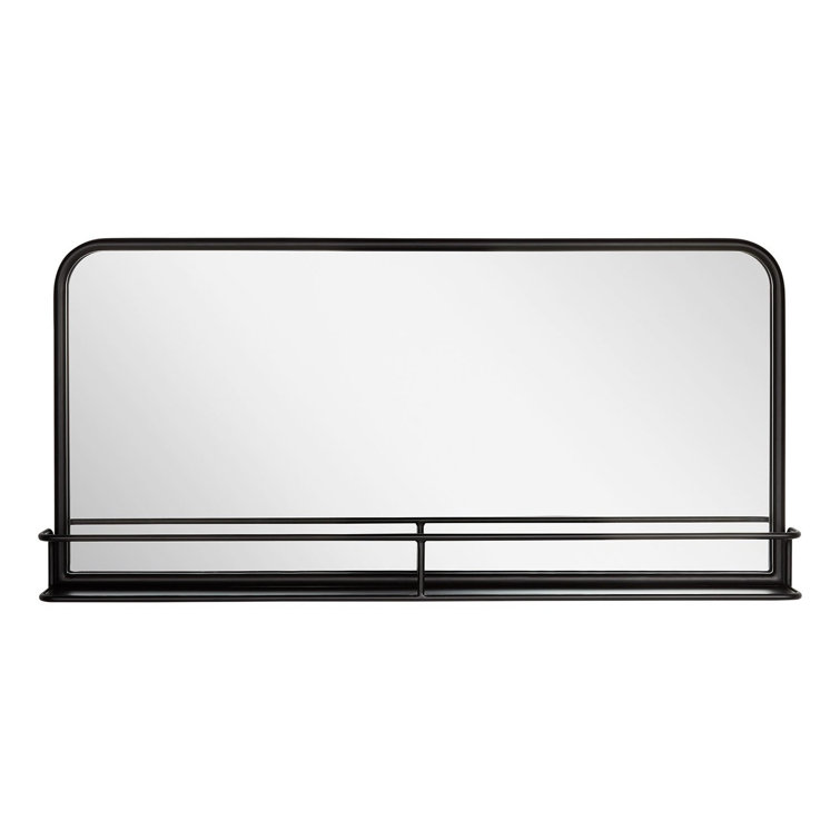 Matte Black Iron Framed Bathroom Vanity Mirror with Shelf