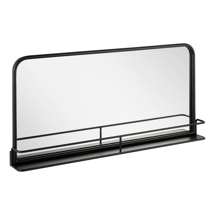 Matte Black Iron Framed Bathroom Vanity Mirror with Shelf