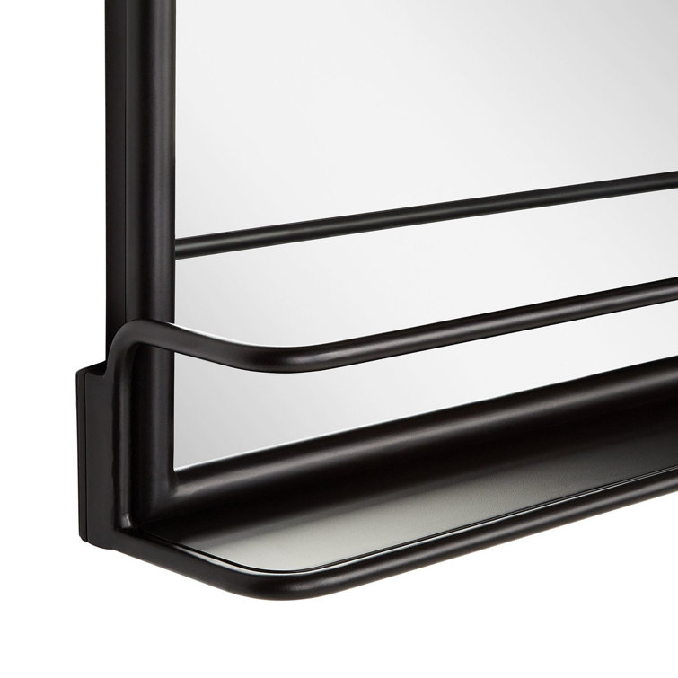 Matte Black Iron Framed Bathroom Vanity Mirror with Shelf