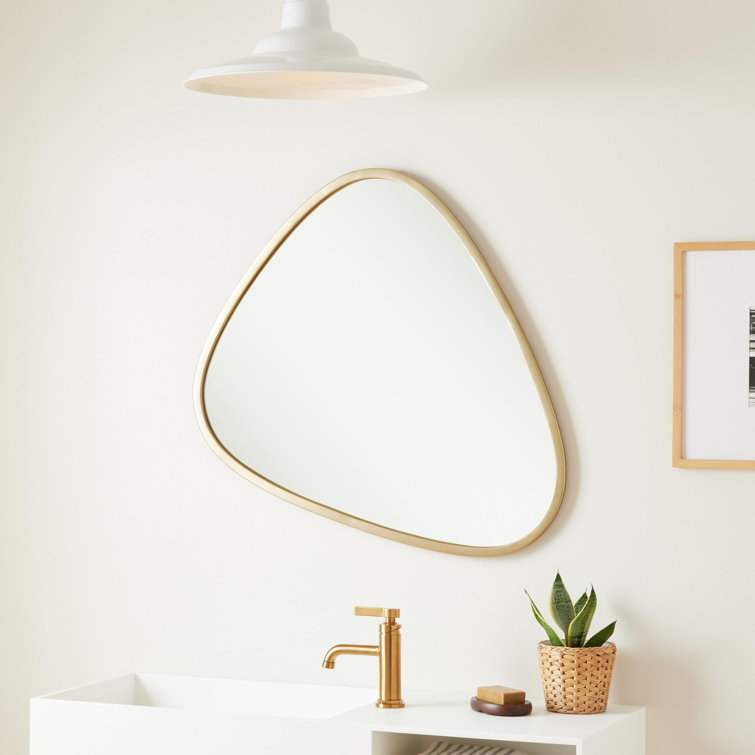 Satin Brass Triangular Iron Framed Bathroom Vanity Mirror