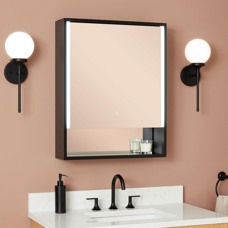 Matte Black Framed LED Lighted Rectangular Medicine Cabinet