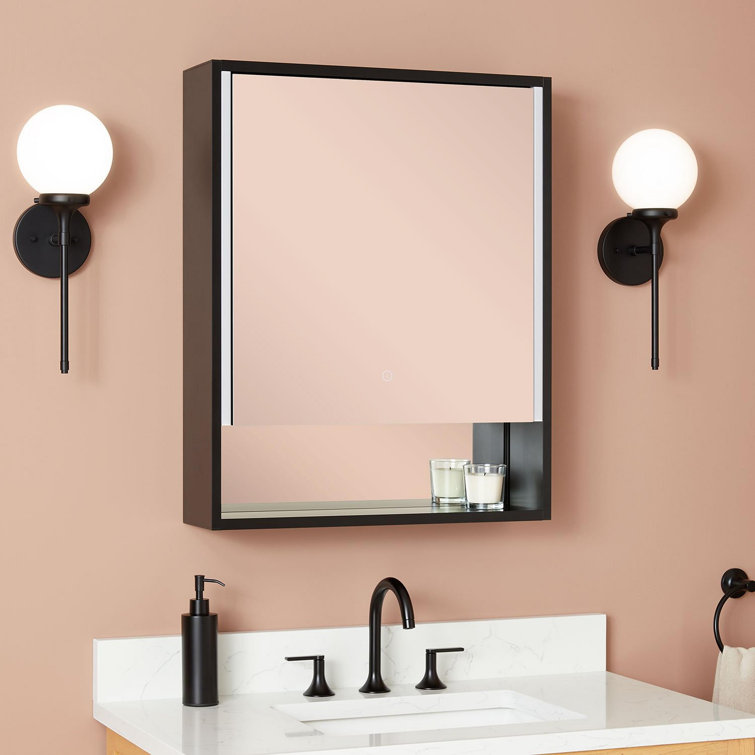 Matte Black Framed LED Lighted Rectangular Medicine Cabinet