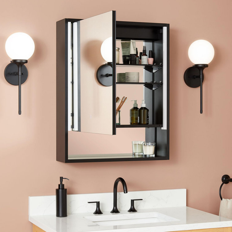 Matte Black Framed LED Lighted Rectangular Medicine Cabinet