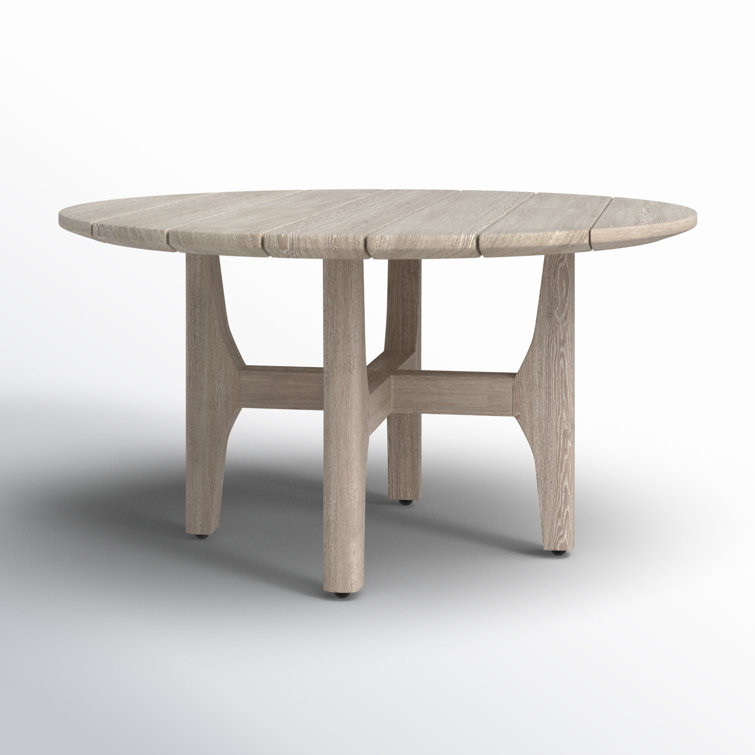 Gray Teak Wood Round Coffee Table with Sculpted Cross Base