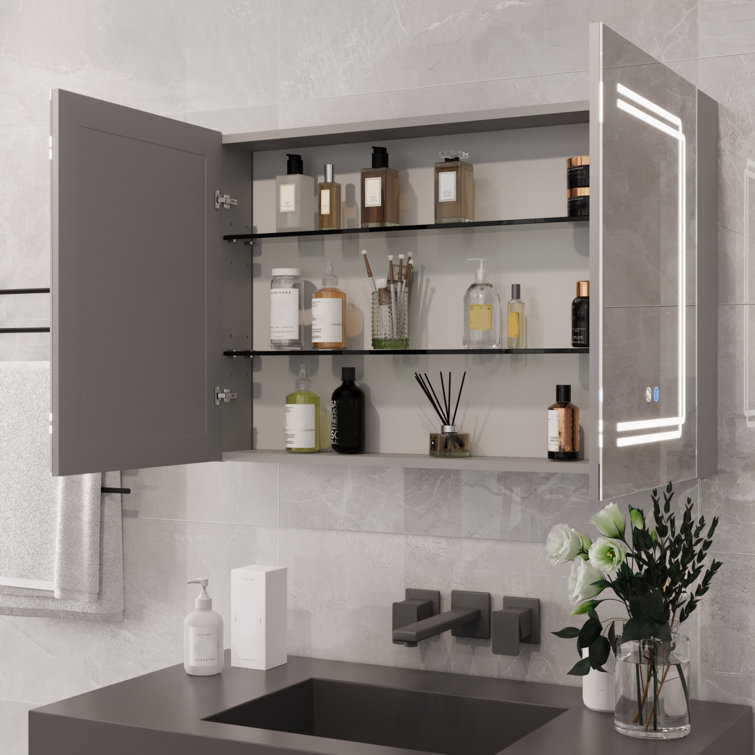 Silver Aluminum LED Medicine Cabinet with Mirror and Bluetooth Speaker