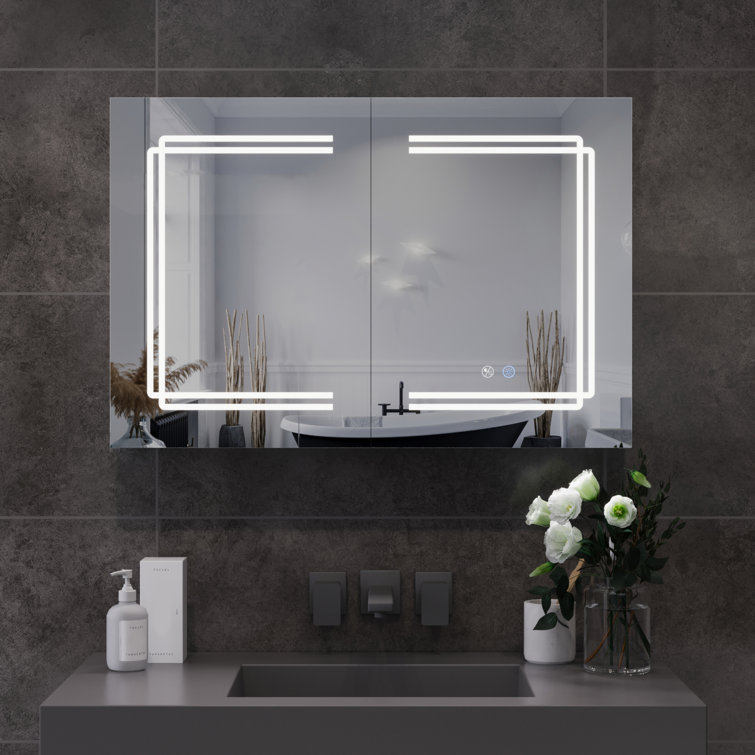Silver Aluminum LED Medicine Cabinet with Mirror and Bluetooth Speaker