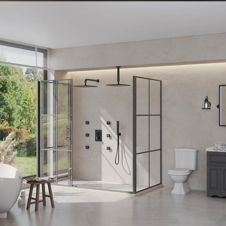 Matte Black Dual Shower Head System with Body Jets and Hand Shower