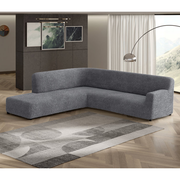 Dark Gray Stretchable Microfiber L-Shape Sofa Cover