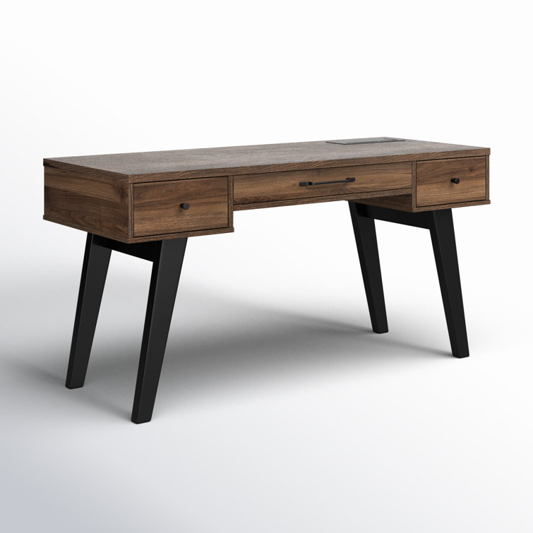 Natural Walnut Computer Desk with Power Outlet and USB Ports