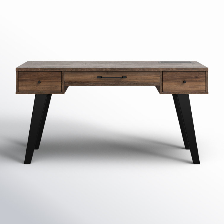 Natural Walnut Computer Desk with Power Outlet and USB Ports