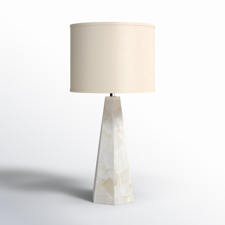 Alabaster Borealis Hexagon Table Lamp with Stone Linen Shade