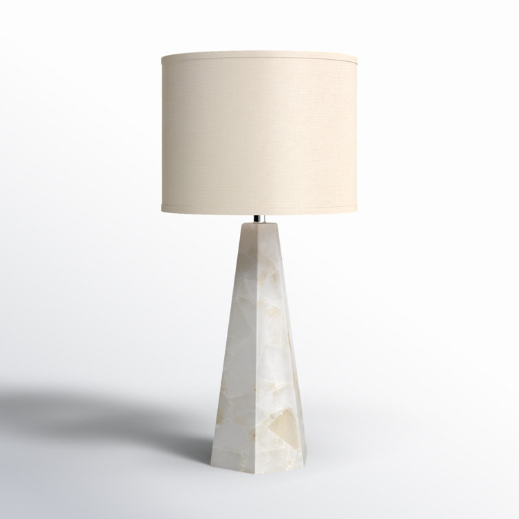 Alabaster Borealis Hexagon Table Lamp with Stone Linen Shade