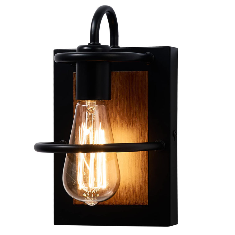 Matte Black Metal and Faux-Wood Wall Sconce