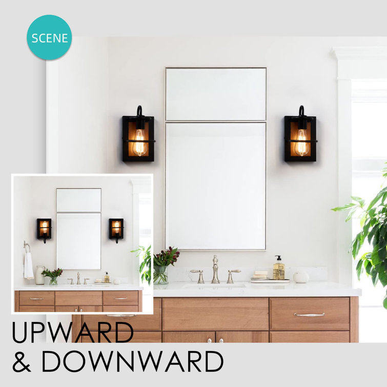 Matte Black Metal and Faux-Wood Wall Sconce