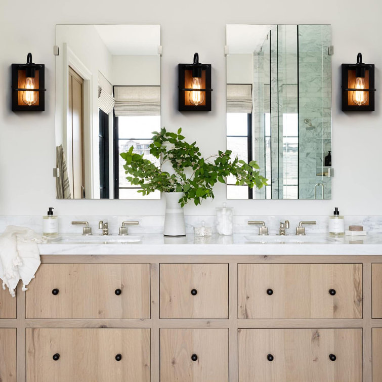 Matte Black Metal and Faux-Wood Wall Sconce