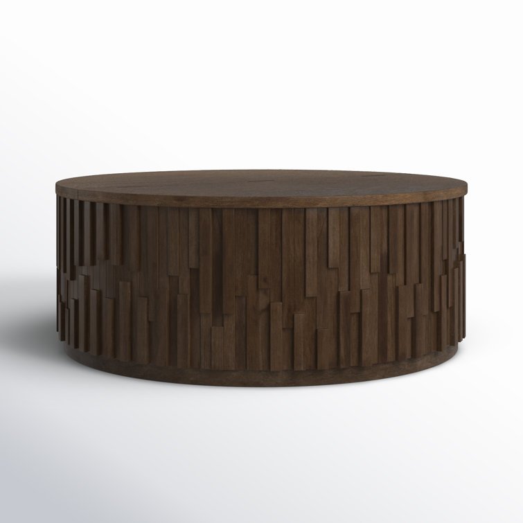 Dark Brown Solid Mango Wood Round Coffee Table with Hidden Storage