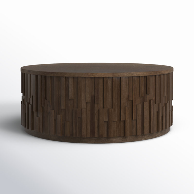 Dark Brown Solid Mango Wood Round Coffee Table with Hidden Storage