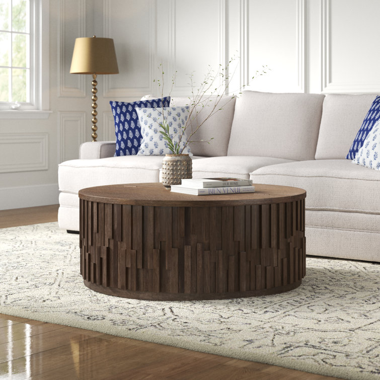 Dark Brown Solid Mango Wood Round Coffee Table with Hidden Storage