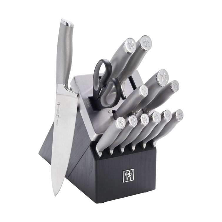 HENCKELS Modernist 14-Piece Self-Sharpening Knife Set with Block, Chef Knife, Paring Knife, Bread Knife, Steak Knife, Stainless Steel, Walnut