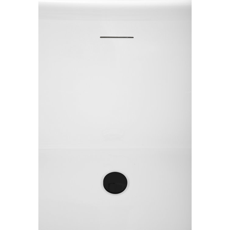59" Glossy White Acrylic Freestanding Slipper Tub with Matte Black Trim