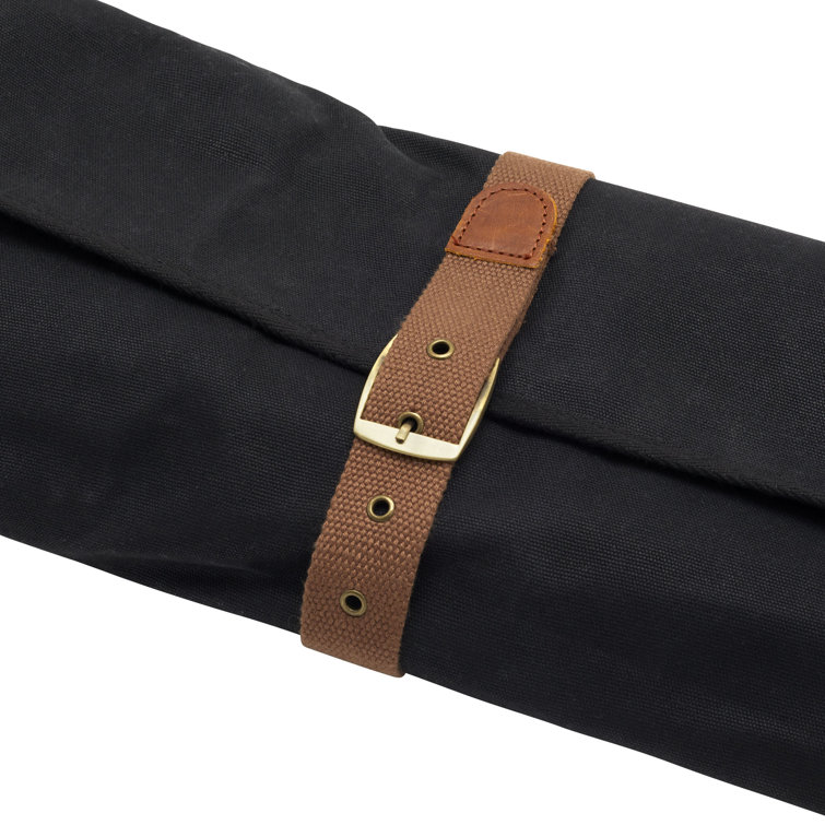 Black Canvas Chef's Tool Storage Wrap with Leather Strap