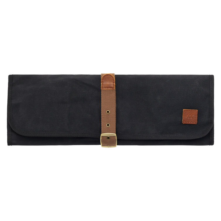 Black Canvas Chef's Tool Storage Wrap with Leather Strap