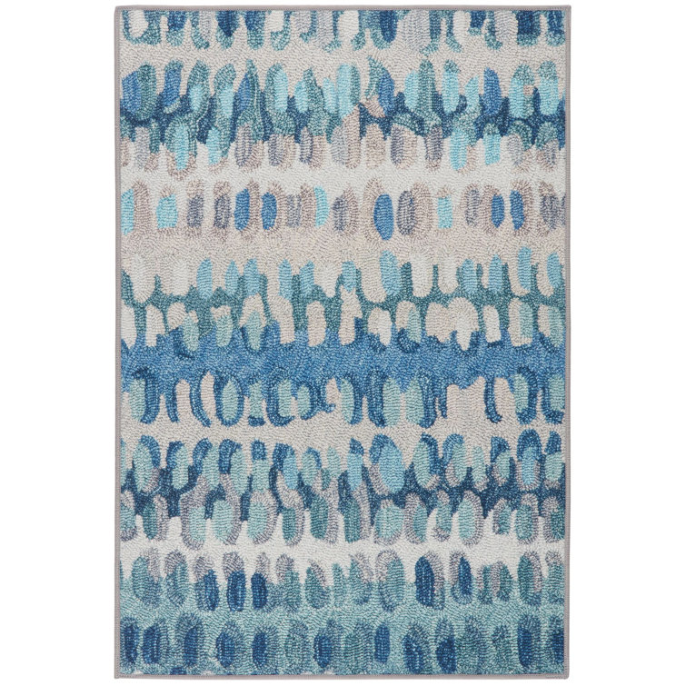 Blue and Beige Rectangular Machine Washable Synthetic Rug 4' x 6'