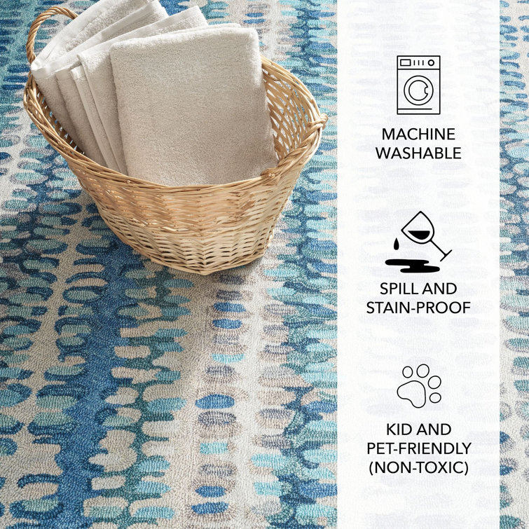 8' x 10' Blue Synthetic Machine Washable Rectangular Rug