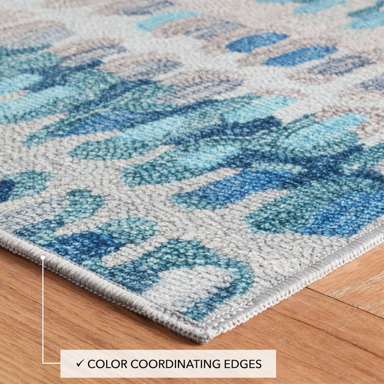 8' x 10' Blue Synthetic Machine Washable Rectangular Rug