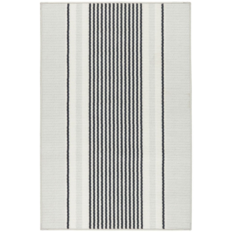 Gunner Stripe Gray and White Machine Washable Rug, 3' x 5'
