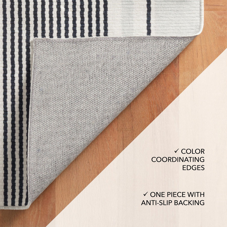 Gunner Stripe Gray and White Machine Washable Rug, 3' x 5'