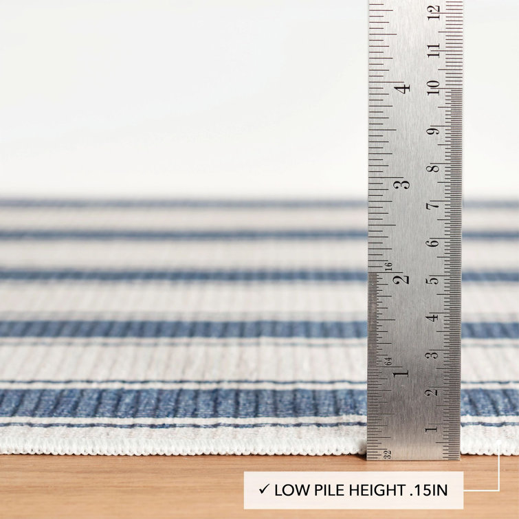 Blue and White Striped Washable Rectangular Rug 2' x 3'