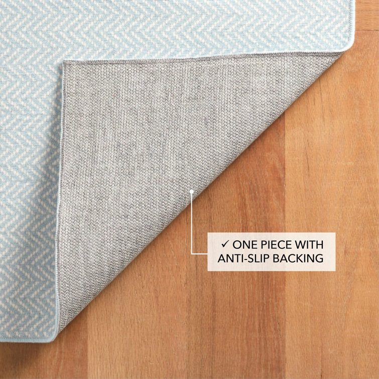 Blue Herringbone Pattern Washable Synthetic Rug 2' x 3'