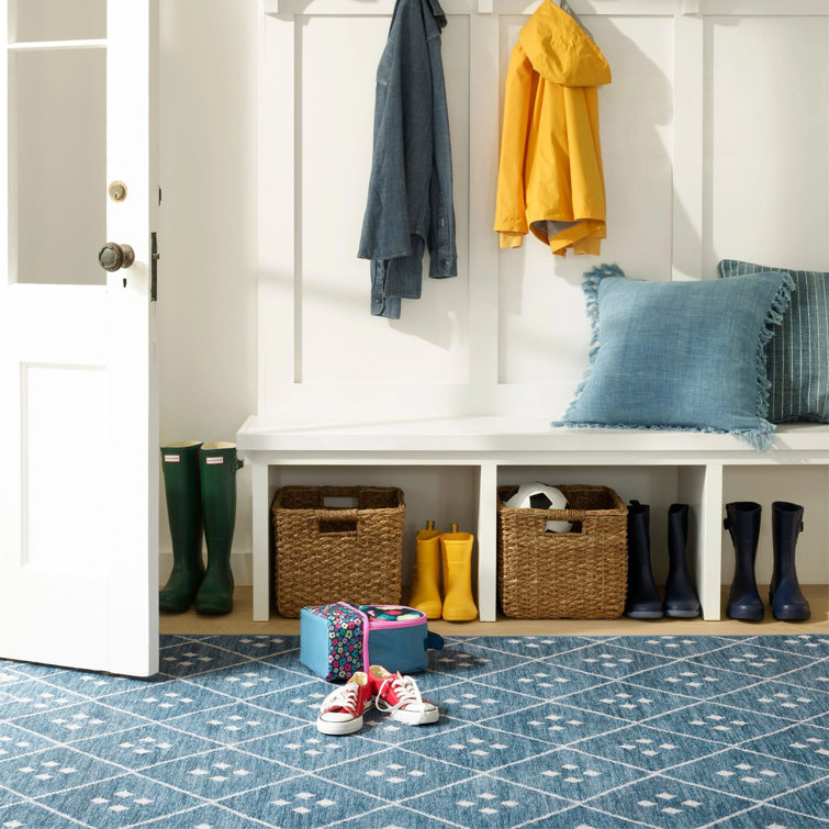 Indigo Blue Diamond Pattern Washable Synthetic Rug 2' x 3'