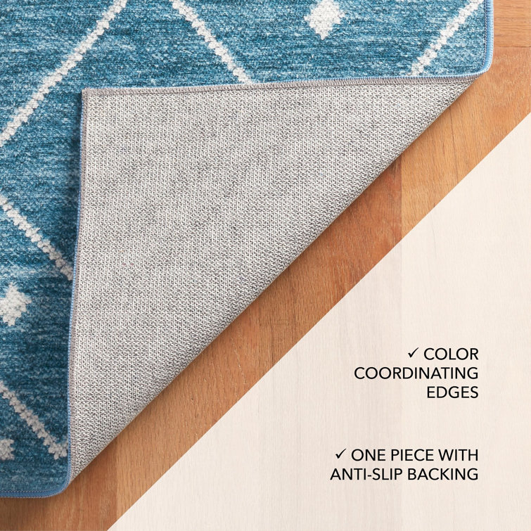 Indigo Blue Diamond Pattern Washable Synthetic Rug 2' x 3'