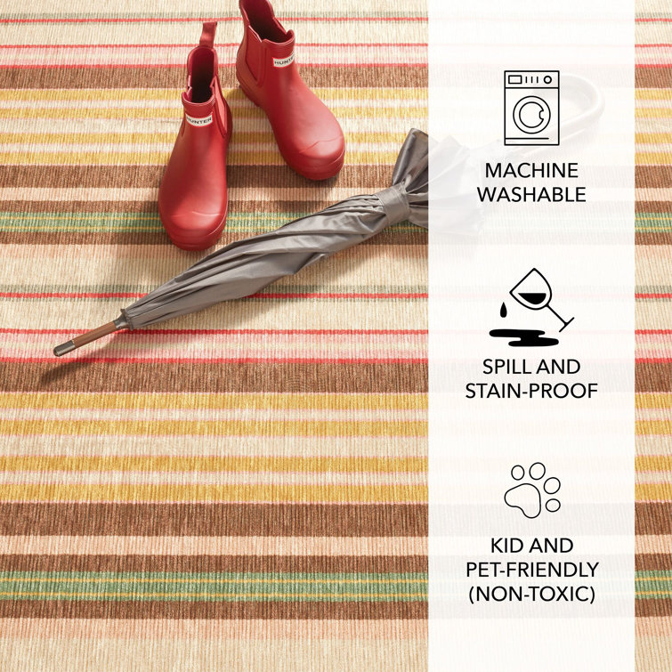 Sienna Multicolor Stripe Rectangular Washable Rug 3' x 5'
