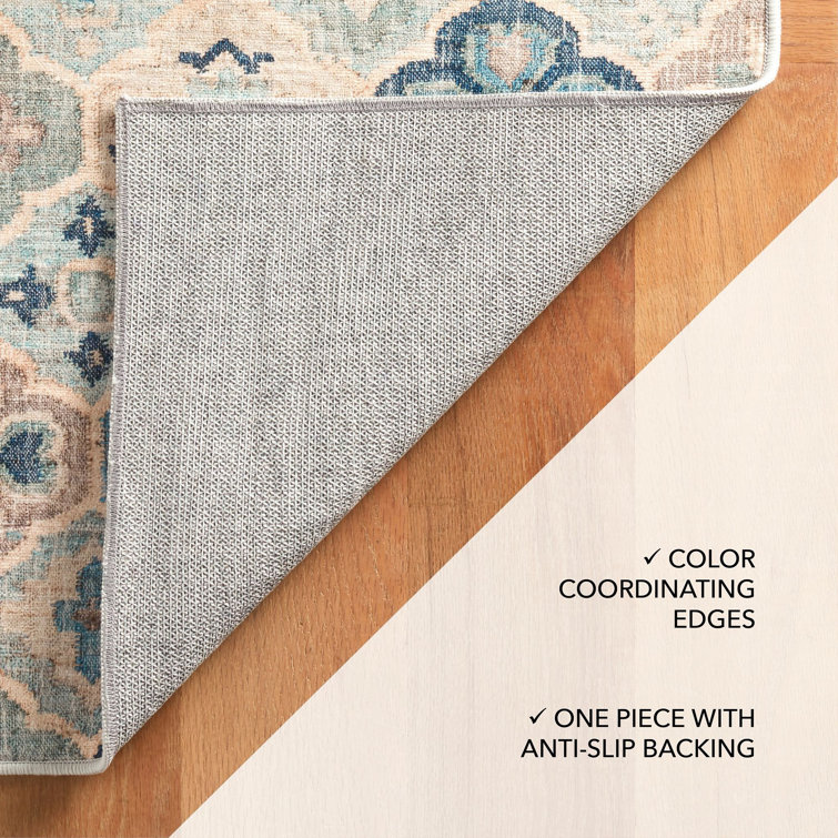 Pali Blue Geometric Washable Synthetic 5' x 8' Rug