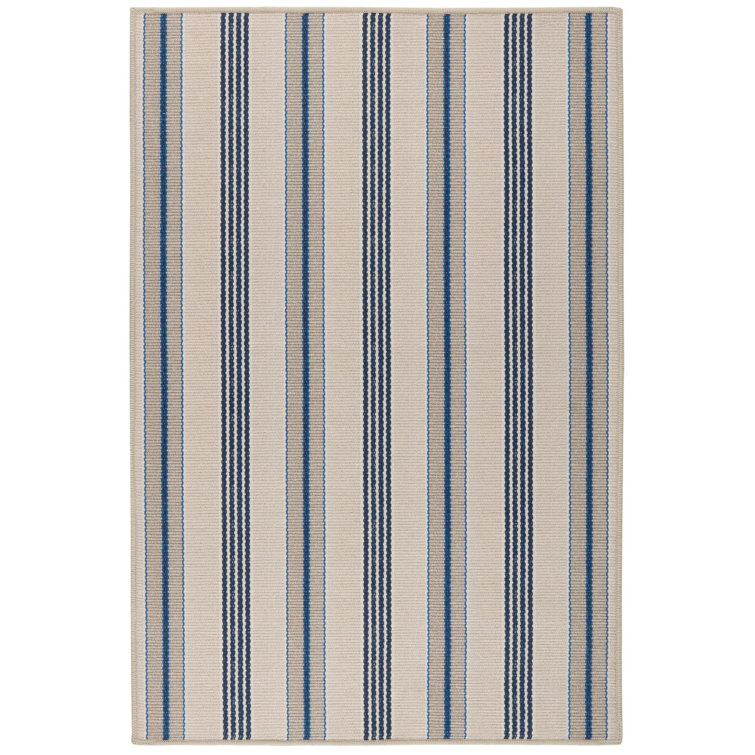 Gray and Blue Striped Synthetic Washable Rectangular Rug 3' x 5'