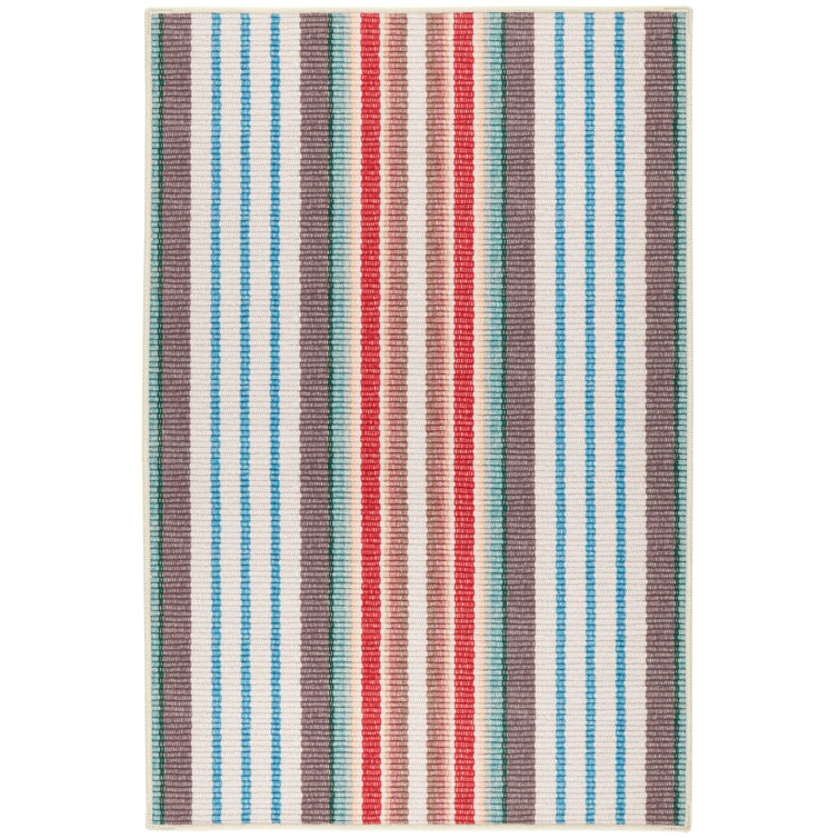 Red and Multicolor Stripe Synthetic Runner Rug 2'6"x8'0"