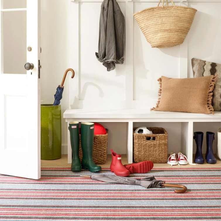 Red and Multicolor Stripe Synthetic Runner Rug 2'6"x8'0"