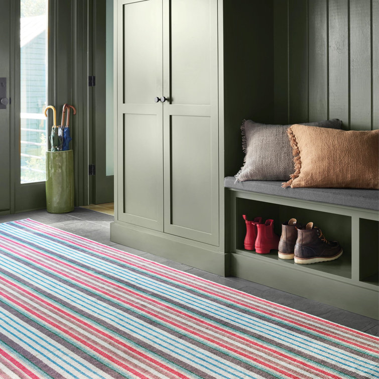 Red and Multicolor Stripe Synthetic Runner Rug 2'6"x8'0"