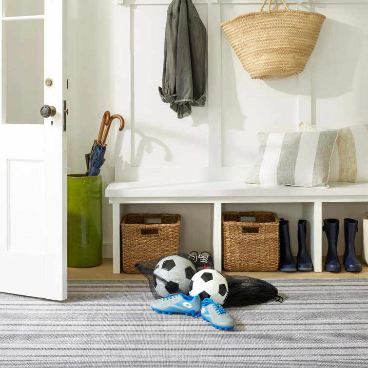 Gray and White Striped Machine Washable Rug, 5' x 8'