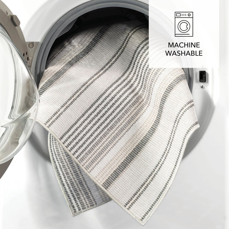 Gray and White Striped Machine Washable Rug, 5' x 8'
