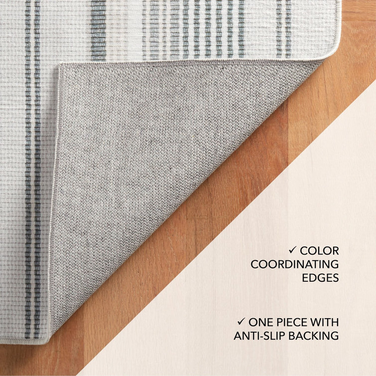 Gray and White Striped Machine Washable Rug, 5' x 8'