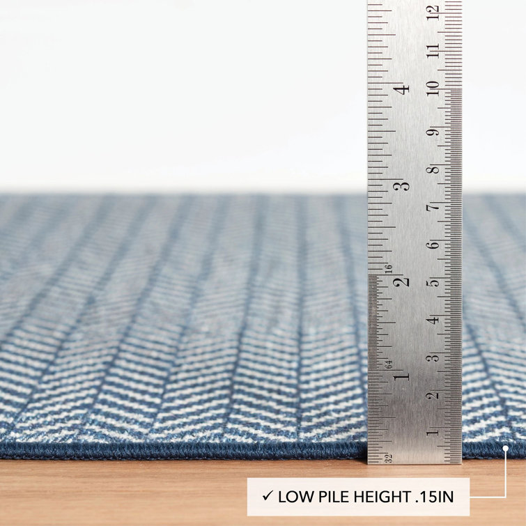 Navy Herringbone Machine Washable Area Rug 2' x 3'