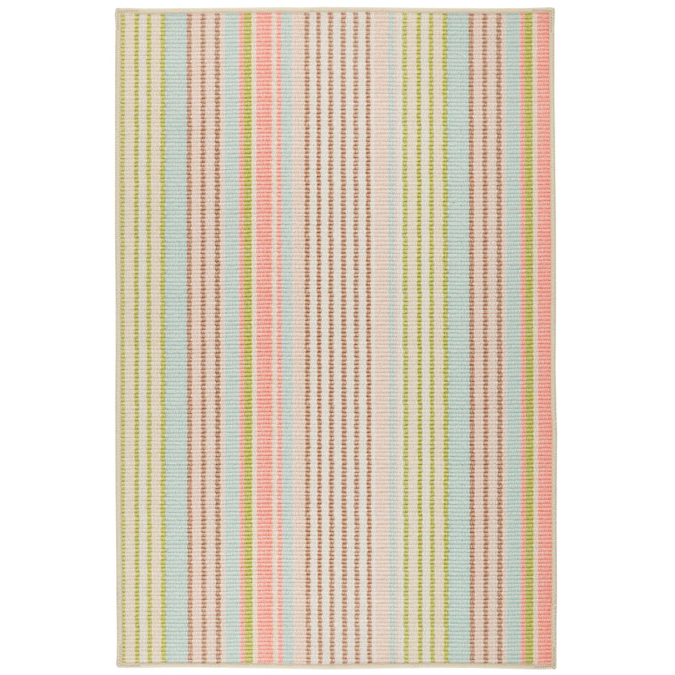 Ana Ticking Aqua Stripe Multicolor Synthetic Runner Rug