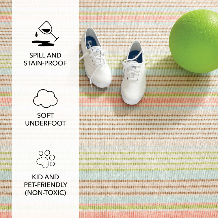 Ana Ticking Aqua Stripe Multicolor Synthetic Runner Rug