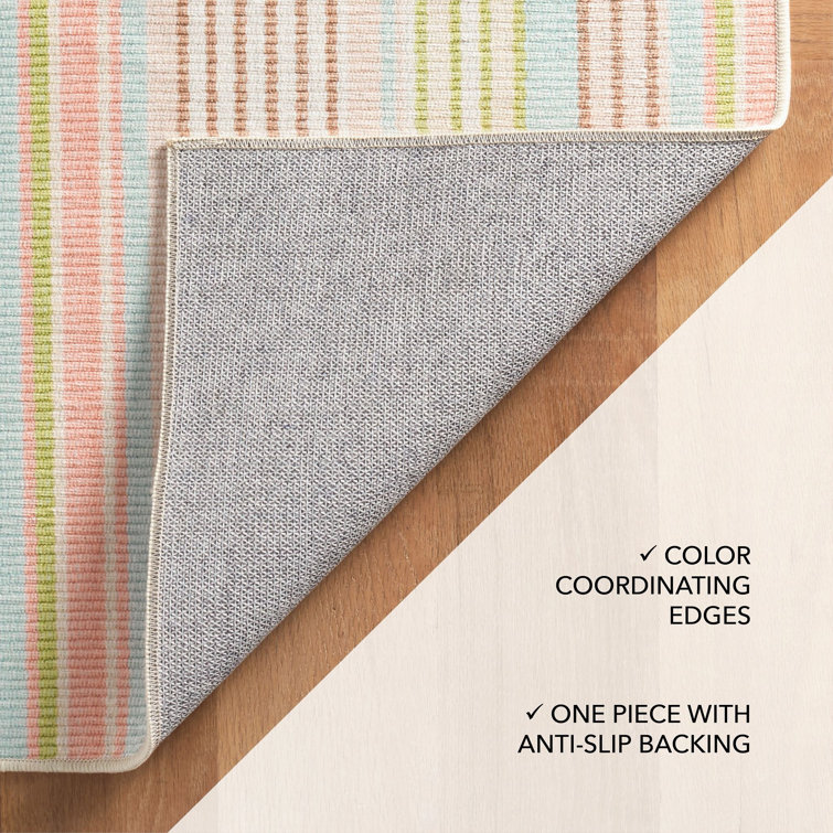 Ana Ticking Aqua Stripe Multicolor Synthetic Runner Rug