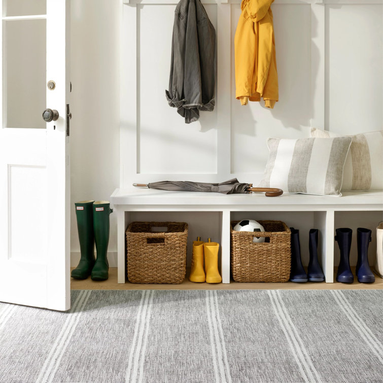 Malta Gray and White Stripe Synthetic 8' x 10' Washable Rug