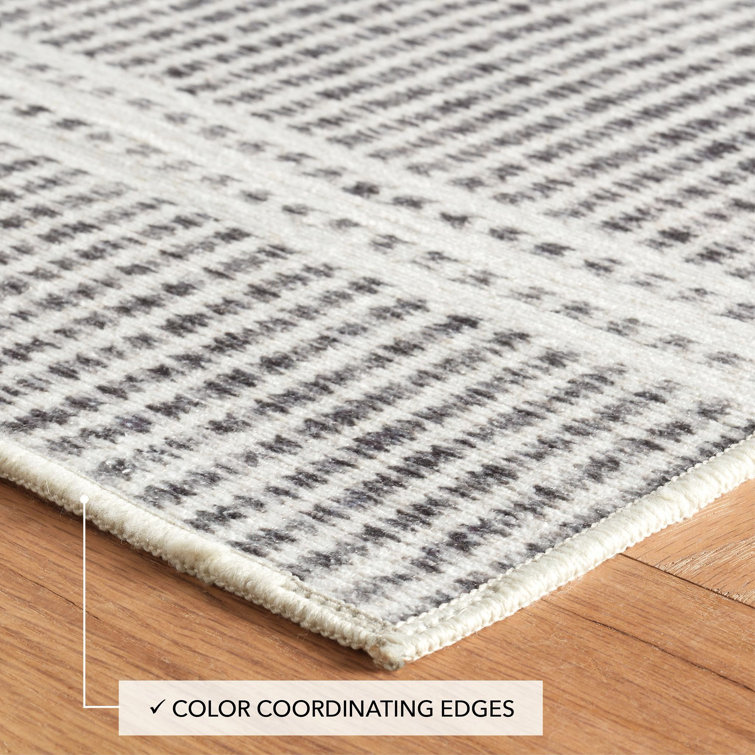 Malta Gray and White Stripe Synthetic 8' x 10' Washable Rug